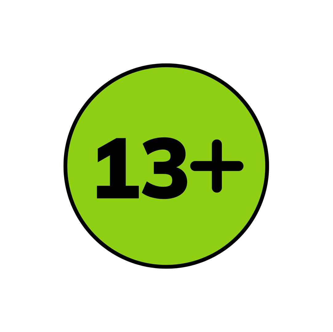 Image of a green circle around the number 13 and a plus sign