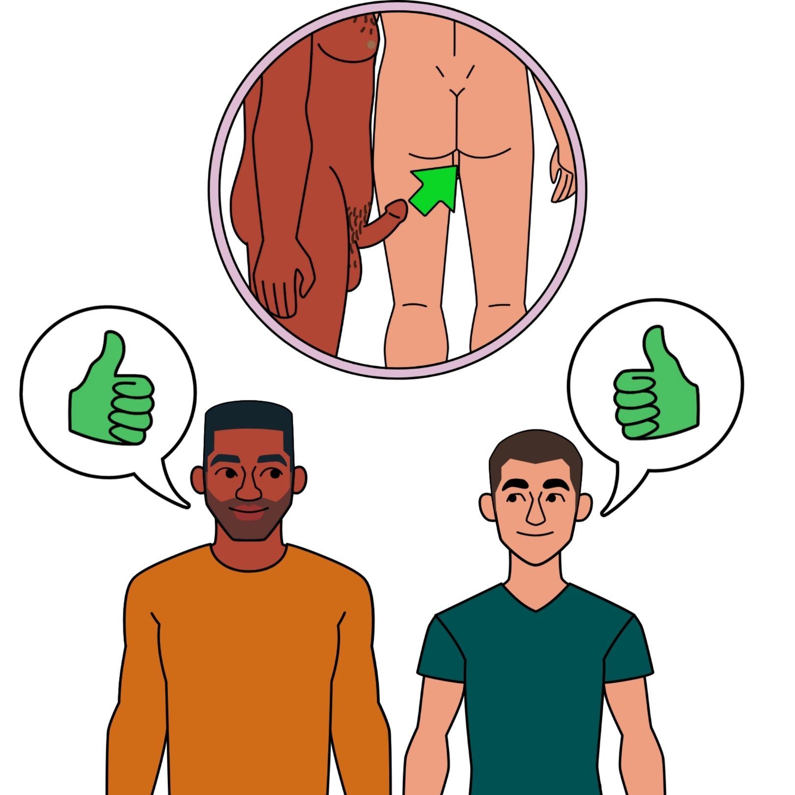 image of an arrow pointing from an erect penis to a person's bottom.